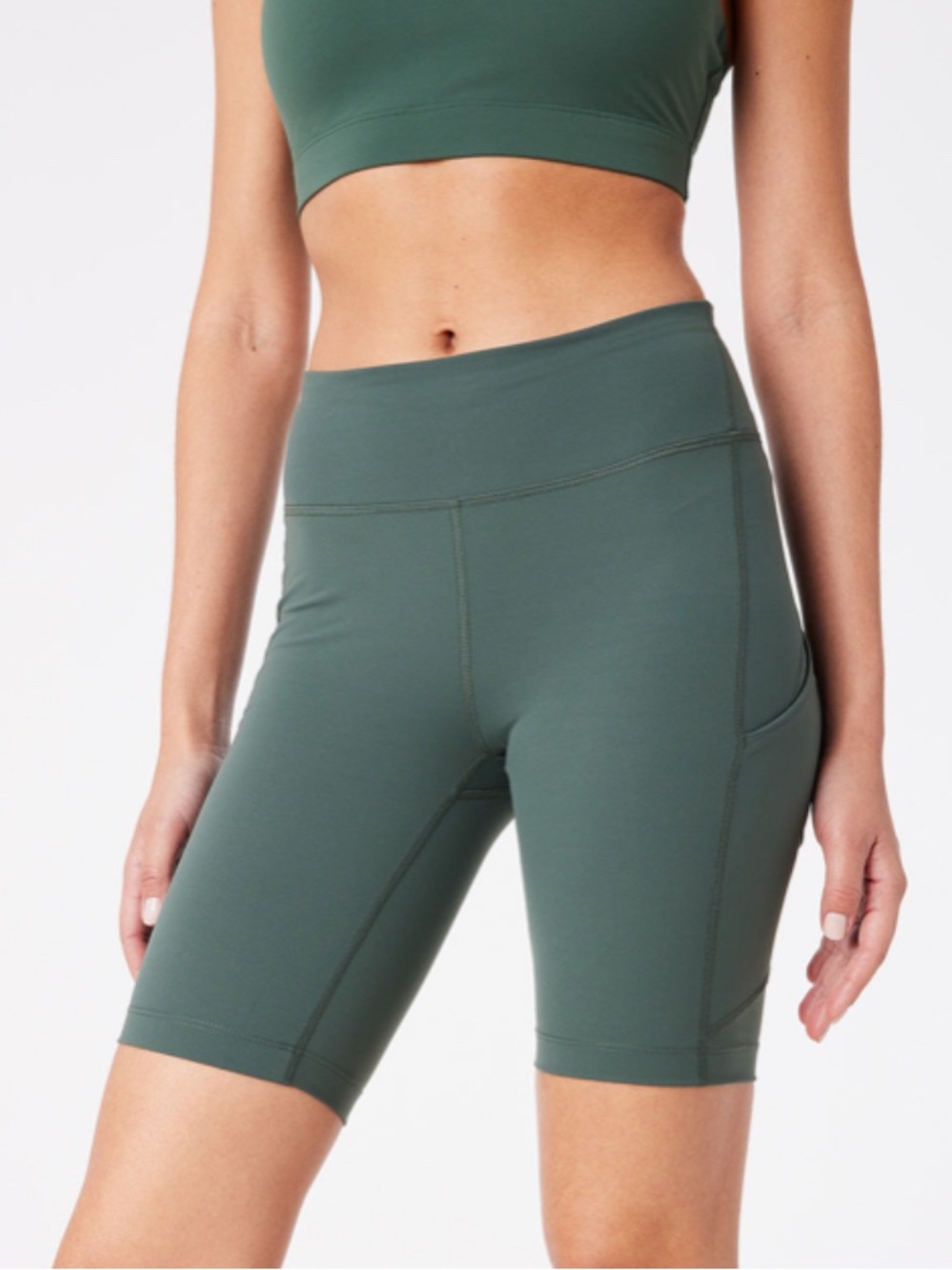 Outdoor Voices Dark Green High-Rise Bike Shorts